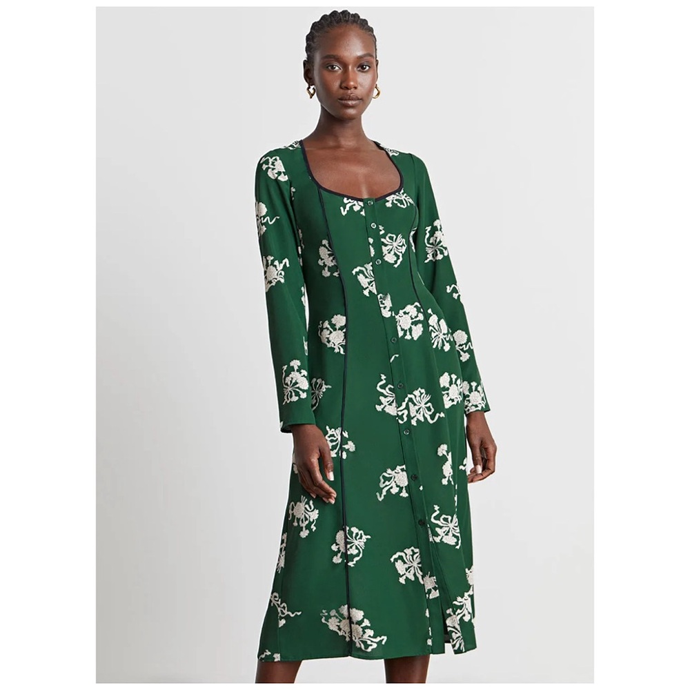 Who What Wear Kate Emerald Green Midi Dress Meadow Floral Size XL NWT - Picture 1 of 5